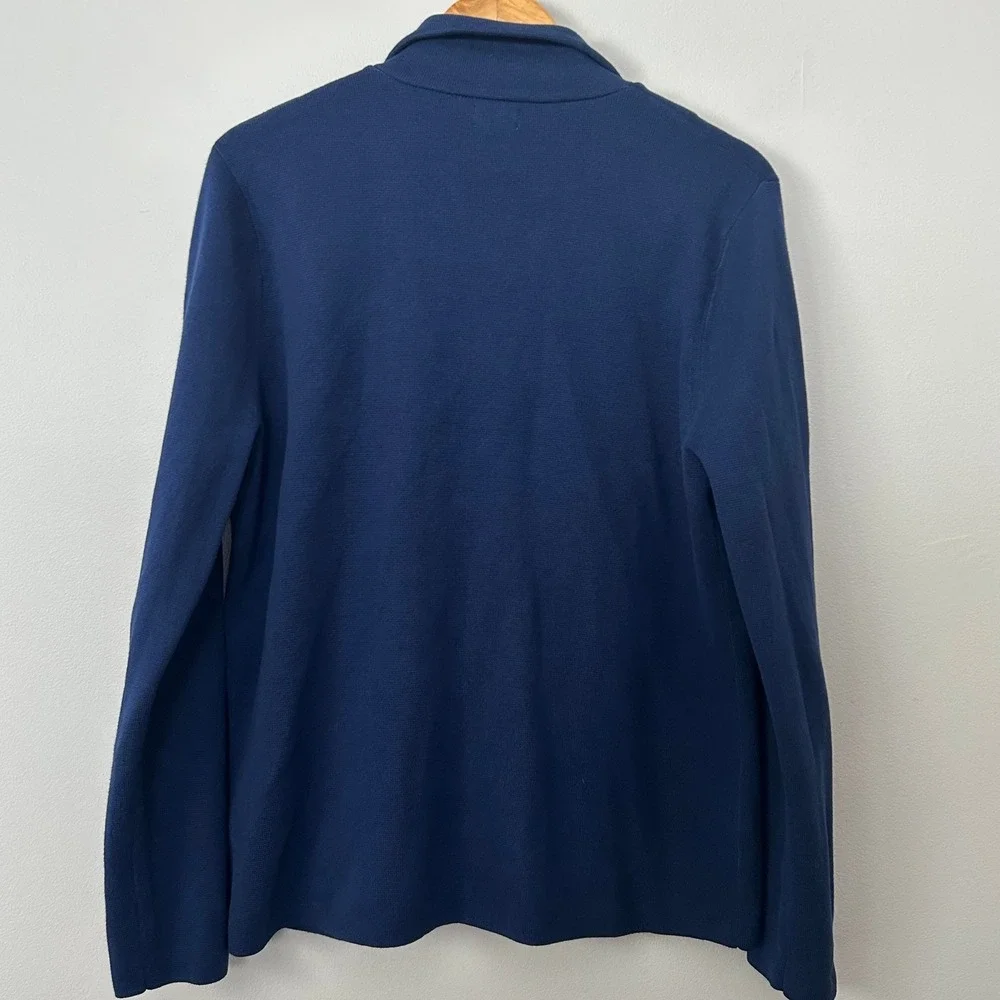 J.Crew Cecile Sweater Blazer Women XL Navy Blue Cotton Notch Lapel Single Button